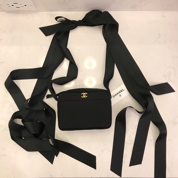 CHANEL Handbags - Chanel Camera Ribbon Black Satin Shoulder Bag